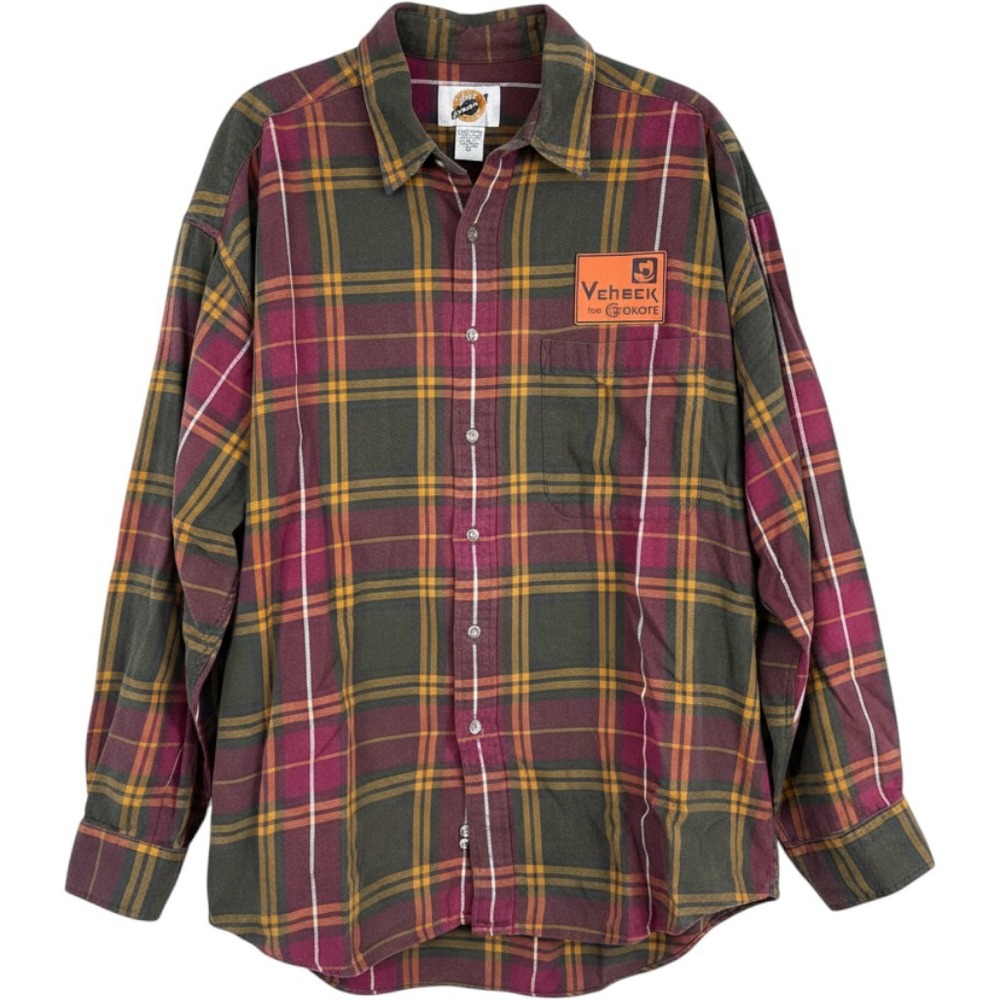 Field Gear Mens XL Flannel Shirt Plaid Olive Burgundy Cotton Vcheck Bionote